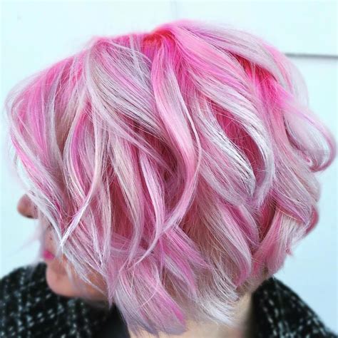 Pink Wavy Bob With Platinum Highlights Pink Short Hair Pink Blonde