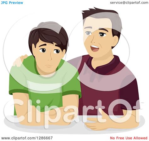 Clipart Of A Father Trying To Comfort His Sad Caucasian Son Royalty
