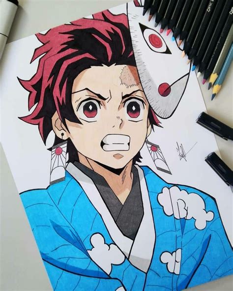 Tanjiro Kamado Kimetsu No Yaiba Anime Character Drawing Anime Canvas