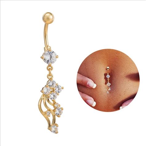 Vintage Flower Cz Women Navel Piercings Jewelry Gold Long Dangle Reverse Drop Body Jewelry