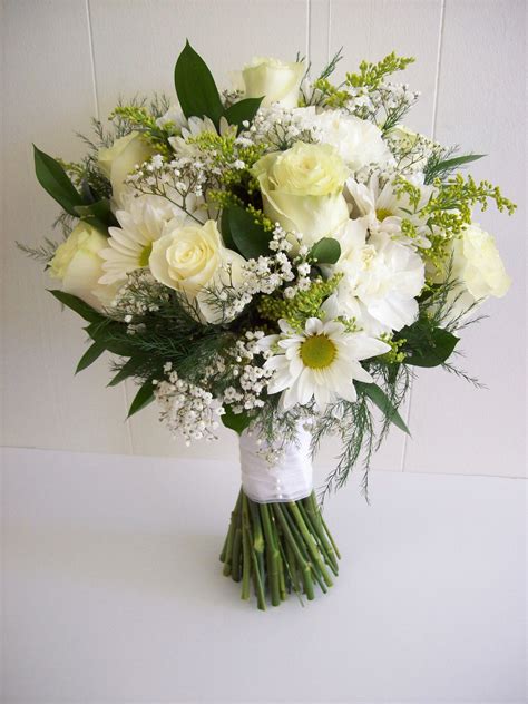 Wildflower Wedding Bouquet With Roses Daisies Babys Breath Solidago