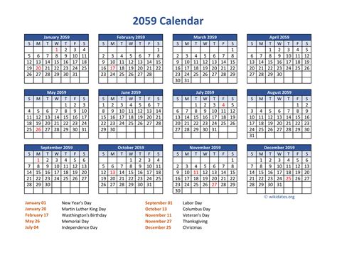 Pdf Calendar 2059 With Federal Holidays