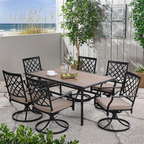 Mf Studio 7 Pieces Patio Dining Set With 6 Swivel Dining Chairs And 1