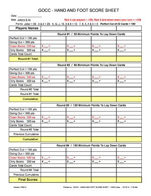 Form Gocc Hand And Foot Score Sheet Fill Online Printable