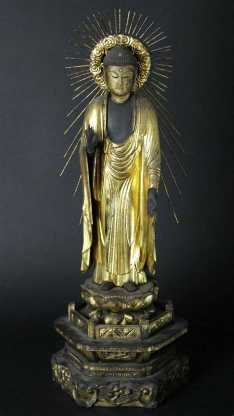 Amida Buddha With Glass Eyes And Two Stones One On Forehead And One In