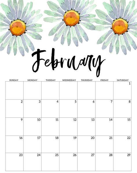 Floral February 2020 Printable Calendar Print Calendar Calendar