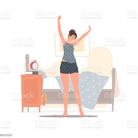 Happy Young Woman Waking Up In Morning Stock Illustration Download