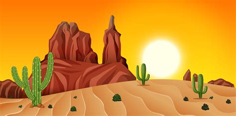 Cartoon Eyes Without Background Desert Sunset Vector Scene Cactus