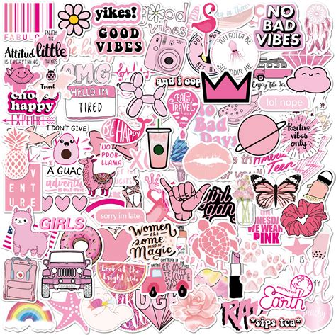 Pink Stickers Pack Vsco Stickers For Water Bottles Etsy