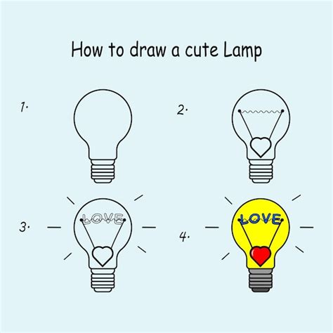 Premium Vector Step By Step To Draw A Cute Lamp Drawing Tutorial A Cute Lamp Drawing Lesson