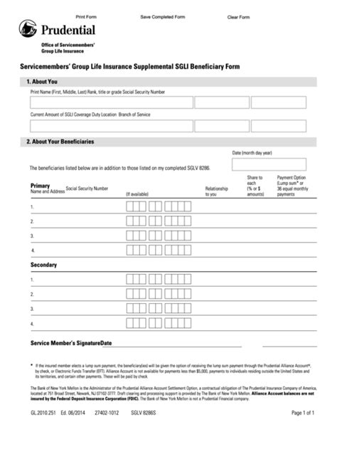 Fillable Form Sglv 8286s Servicemembers Group Life Insurance
