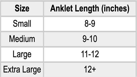 Average Anklet Size And Length Chart