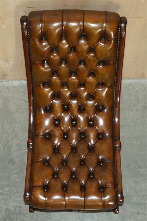 Antique Restored Cigar Brown Leather Chesterfield Tufted Slipper