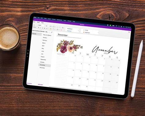 Onenote Calendar 2022 Watercolor Floral Monday Start Etsy