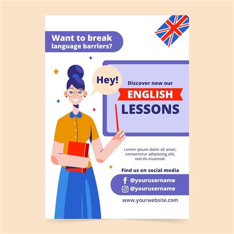 Modelo de cartaz de lições de inglês Vetor Grátis