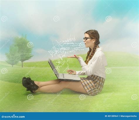 Nerd Girl Blogging In An Outdoor Place Stock Photo Image Of Letter