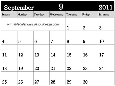 2011 Blank September 2011 Calendar Planner