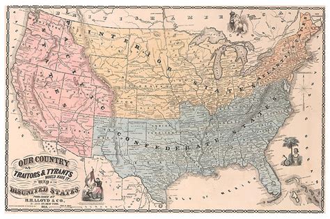 Antique Propaganda Map Of United States Old Cartographic Map