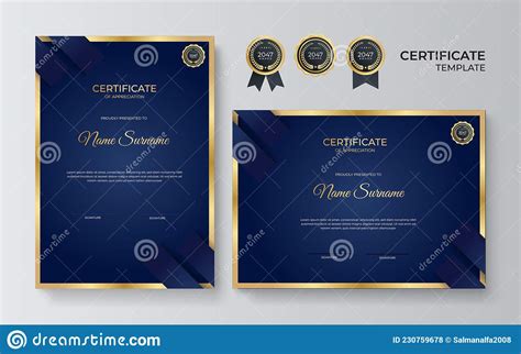 Modelo De Certificado Elegante De Azul E De Diploma De Ouro Ilustração