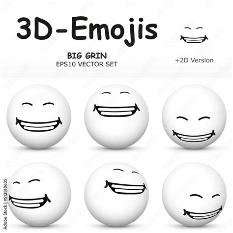 3d Emoji With Big Grin Facial Expressions In 6 Different 3d