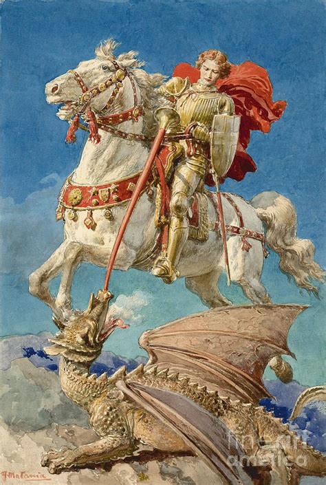 Saint George And The Dragon Painting By Fortunino Matania Pixels Merch