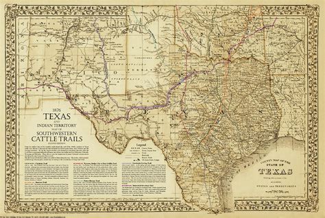 1876 Great Texas And Southwestern Cattle Trails Map Digital Art By