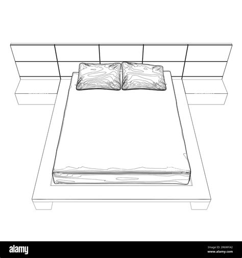 Contour Line Drawing Of Double Bed Modern Comfortable Luxury Furnitures For Bedroom Outline Of
