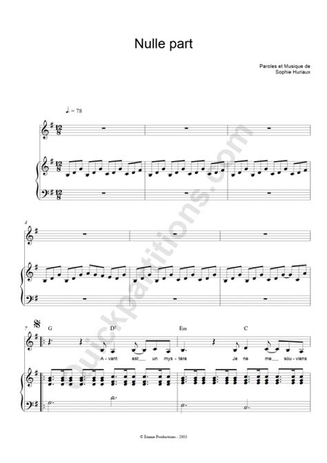 Partition piano Nulle Part - La grande Sophie (Partition Digitale)