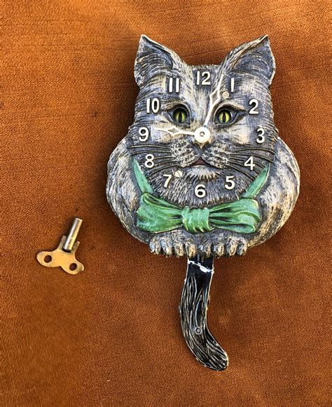 Vintage Lux Cat Clock With Moving Eyes Animated Pendulette Antique