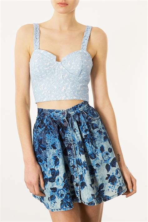 Lyst Topshop Lace Corset Bralet Top In Blue
