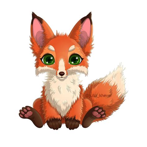 Artstation Illustration Of Sitting Cute Baby Fox Cartoon With Fluffy