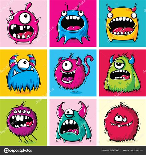 Conjunto Divertidos Monstruos Dibujos Animados Vector Gráfico Vectorial © Olgagrig Imagen