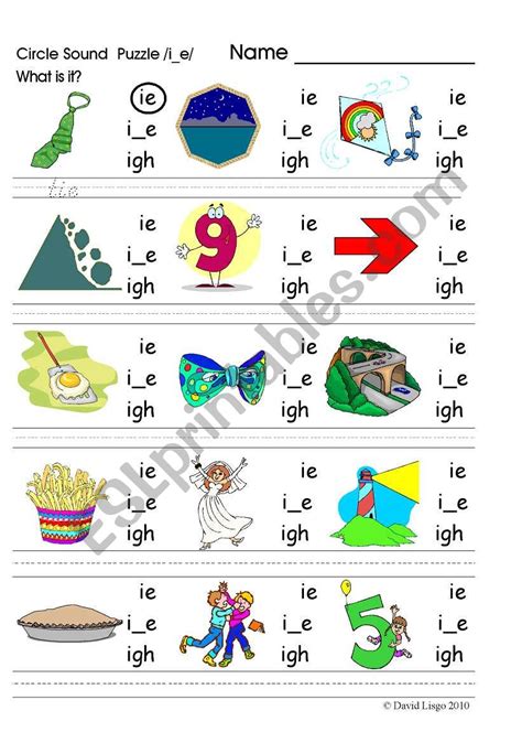 Circle Sound Puzzle 6 Phonics The Ie Sound Esl Worksheet By David