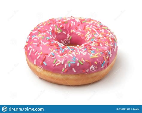 Pink Frosted Donut With Colorful Sprinkles Stock Image Image Of