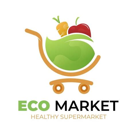 The Eco Market Logo With A Green Shopping Cart Filled With Fruits And