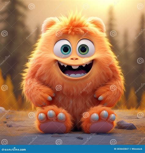 Ai Generated Illustration Of A Cheerful Cartoon Monster With Big Green Eyes And A Broad Smile
