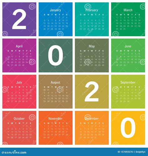 Year 2020 Calendar Vector Design Template Stock Vector Illustration
