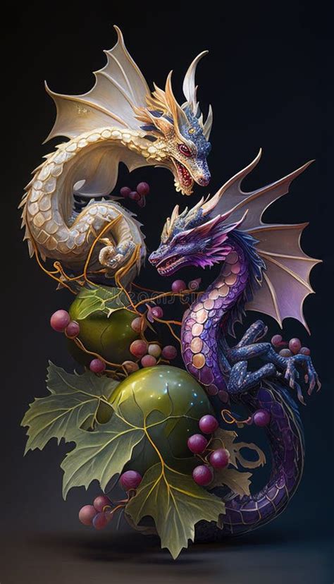 Two Dragons Playing With A Pearl Ai Generative Stock Illustration