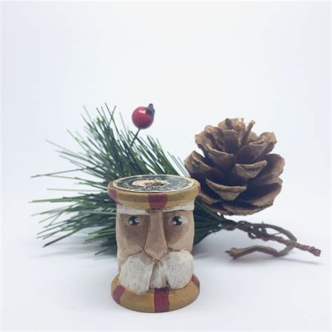 Carved Santa Vintage Spool Christmas Ornament Wood Carved Etsy Wood