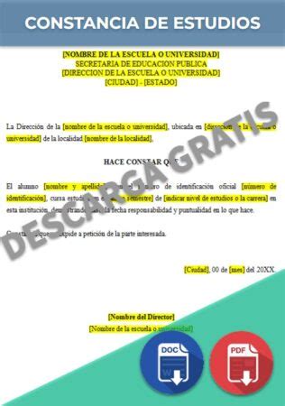 Constancia De Estudios Ejemplos Y Formatos Word Pdf