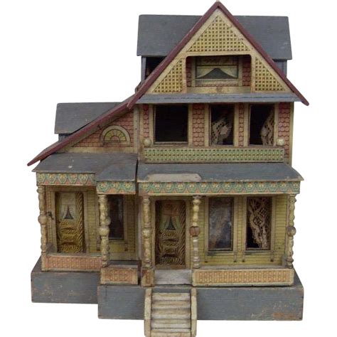 Turn Of The Century Bliss Dollhouse With Lithographed Paper On Wood