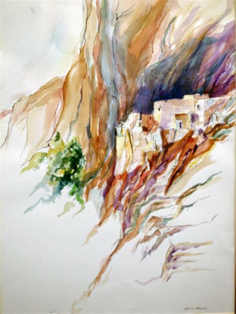 Cliff Dwelling I Contemporary Pueblo Indian Ruins Watercolor Painting