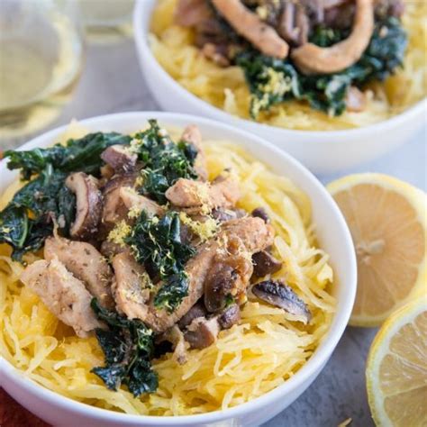 Spaghetti Squash With Chicken Mushrooms And Kale