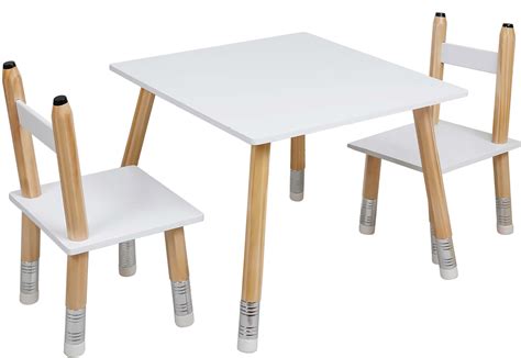 Ensemble table et 2 chaises pour enfants en bois crayon