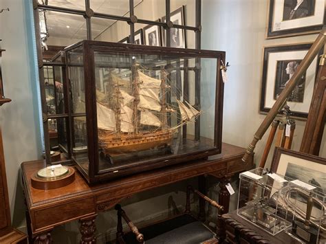 Large And Rare Handmade Wooden Model Of A Ship In Display Case R15