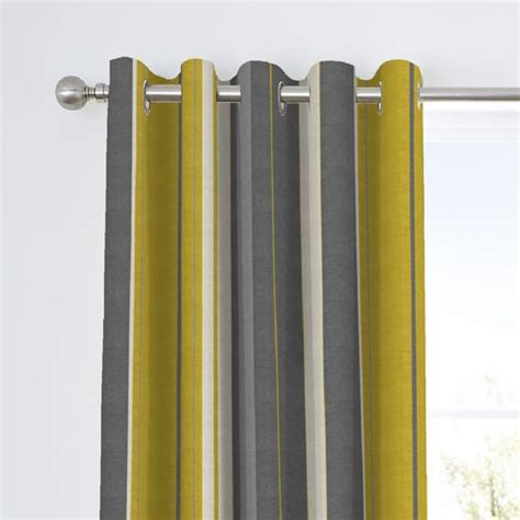 Fusion Whitworth Striped Ochre Eyelet Curtains Dunelm