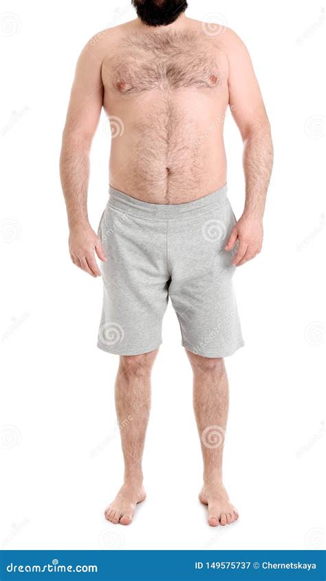 Overweight Man Isolated On White Weight Loss Stock Image Image Of