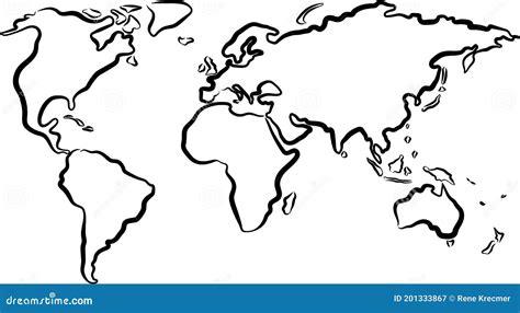 Simple World Map World Map Outline Rough Sketch Of Black World Map On