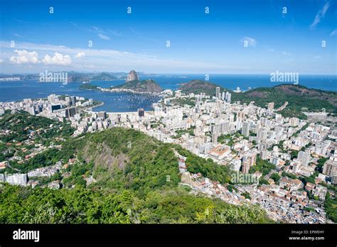 Bright Scenic Overlook Of Rio De Janeiro City Skyline With Sugarloaf