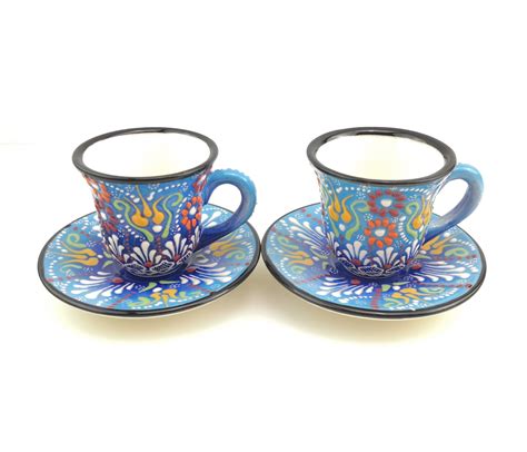 Turkish Coffee Espresso Cup Saucer Set Of 2 Porcelain Etsy